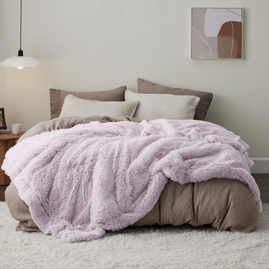Picture of Bedsure Fluffy Lavender Purple Blankets Queen Size for Bed, Thick Sherpa Faux Fur Fleece Fuzzy Plush Winter Warm Soft Full Queen Blankets, Bedroom Decor Purple Gifts Cozy Gifts for Women Men, 90x90