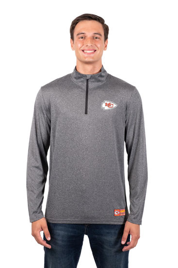 Picture of Ultra Game NFL Men's Super Soft Quarter Zip Long Sleeve T-Shirt, Kansas City Chiefs, Heather Charcoal, Small