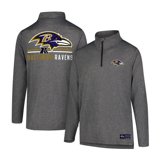 Picture of Ultra Game NFL Men's Super Soft Quarter Zip Long Sleeve T-Shirt, Baltimore Ravens, Heather Charcoal, Small