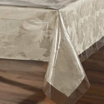 Picture of sancua Clear Plastic 100% Waterproof Tablecloth - 54 x 54 Inch - Vinyl PVC Rectangle Table Cloth Protector Oil Spill Proof Wipe Clean Table Cover for Dining Table, Parties & Camping, Crystal Clear