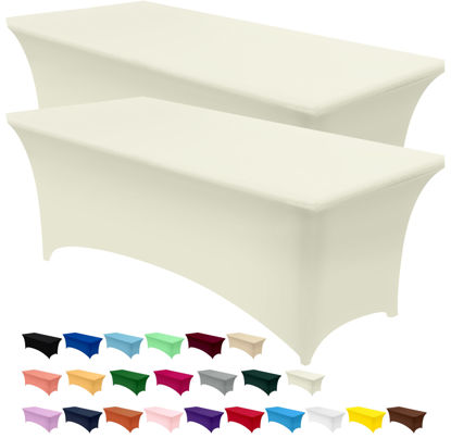 Picture of Utopia Kitchen Spandex Tablecloth 2 Pack [8FT, Ivory] Tight, Fitted, Washable and Wrinkle Resistant Stretch Rectangular Patio Table Cover for Event, Wedding, Banquet & Parties [96Lx30Wx30H Inch]