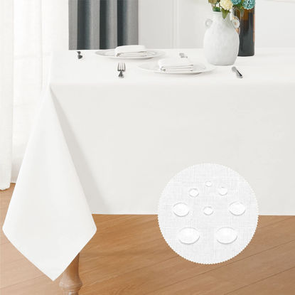 Picture of Veblandy Rectangle 4 Feet Tablecloth 52x70 inch Linen Textured Table Cloth Stain and Wrinkle Resistant Washable Polyester, Decorative Table Cover Waterproof for Dining, Buffet and Camping, White