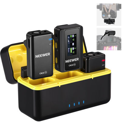 Picture of Neewer CM28 Wireless Lavalier Microphone System with Charging Case Noise Canceling 4GB Storage 9Hrs Recording 48KHz 16 Bit Uncompressed Audio Lapel Mic Compatible with iPhone iPad Android PC Camera