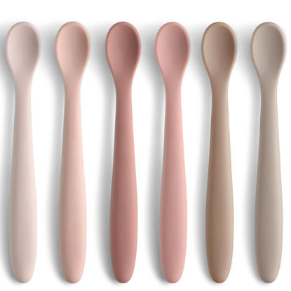 Picture of Silicone Baby Feeding Spoons, Training Spoon Self-feeding, First Stage Infant Soft-Tip Easy on Gums, Utensils Supplies, Dishwasher & Boil-proof, 6 Pack