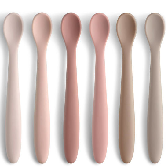 Picture of Silicone Baby Feeding Spoons, Training Spoon Self-feeding, First Stage Infant Soft-Tip Easy on Gums, Utensils Supplies, Dishwasher & Boil-proof, 6 Pack