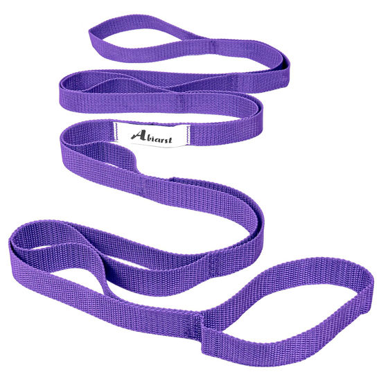 Picture of Abiarst Stretching Strap Yoga Straps for Physical Therapy, 10 Loops Non-Elastic Stretch Strap for Pilates, Flexibility, Exercise, Stretch Band for Women & Men (Purple)