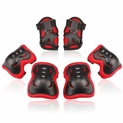 Picture of Kids/Youth Knee Pad Elbow Pads Guards Protective Gear Set for Roller Skates Cycling BMX Bike Skateboard Inline Skatings Scooter Riding Sports (Black / Red, Medium(9-15 years))