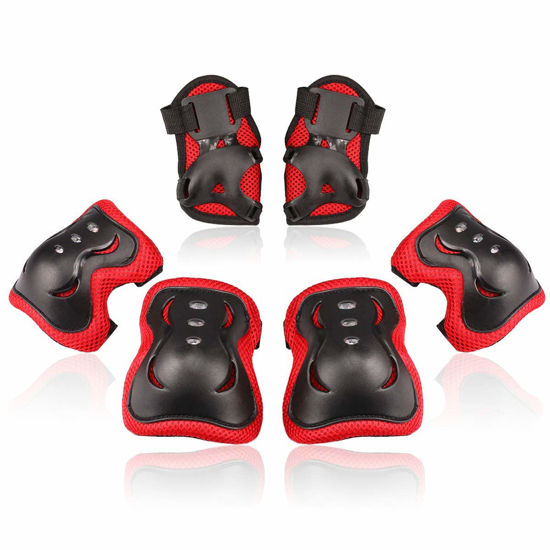 Picture of Kids/Youth Knee Pad Elbow Pads Guards Protective Gear Set for Roller Skates Cycling BMX Bike Skateboard Inline Skatings Scooter Riding Sports (Black / Red, Medium(9-15 years))