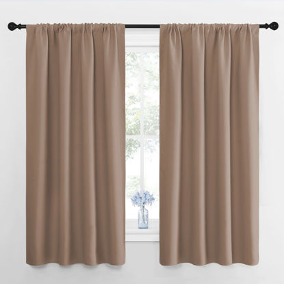 Picture of NICETOWN Kids Blackout Curtain Panels - Window Treatment Thermal Insulated Solid Rod Pocket Curtains/Drapes for Bedroom (Set of 2 Panels, 42 by 63 Inch, Cappuccino)