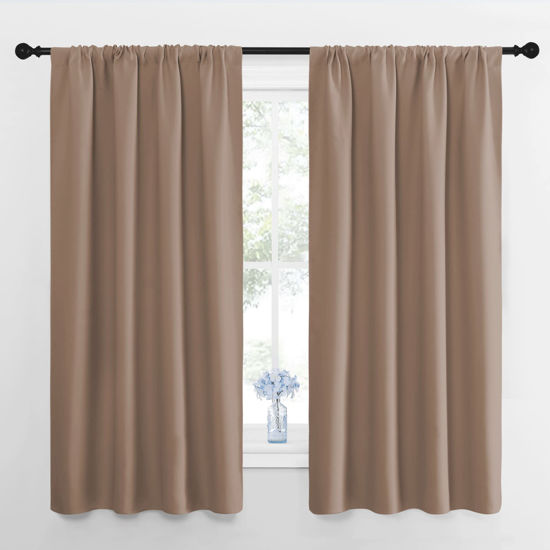 Picture of NICETOWN Kids Blackout Curtain Panels - Window Treatment Thermal Insulated Solid Rod Pocket Curtains/Drapes for Bedroom (Set of 2 Panels, 42 by 63 Inch, Cappuccino)