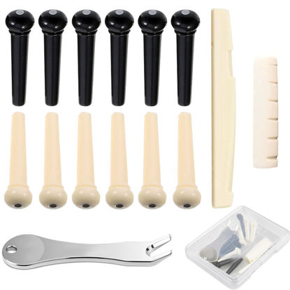 Picture of 12 Pcs Acoustic Guitar Bridge Pins with Bridge Pin Puller Remover & Guitar Bridge Saddle Nut, Guitar Pegs Replacement Parts and Accessories