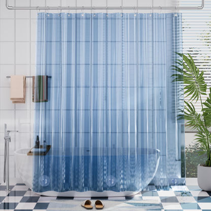 Picture of AmazerBath Premium EVA Shower Curtain Clear Blue, Luxury Shower Curtain Blue Jelly-Like Soft, Waterproof Bathroom Shower Curtain with 3 Weighted Stones and 12 Grommets, Recyclable Packaging