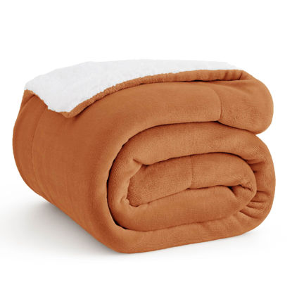 Picture of Bedsure Sherpa Fleece Throw Blanket for Couch - Thick and Warm, Soft Fuzzy Plush Throw Blanket for Winter, Burnt Orange, 50x60 Inches