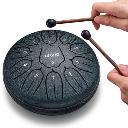 Picture of LEKATO Rain Drum for Outside, Steel Tongue Drum 6 Inch 11 Notes Chakra Tank Drum Musical Education Zen Meditation Yoga,Christmas New Year Gift for Families/Friends, Navy Blue
