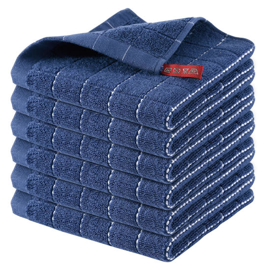 Picture of Homaxy 100% Cotton Terry Kitchen Dish Cloths, Ultra Soft and Absorbent Dish Towels for Kitchen, Suitable for Drying and Washing Dishes, 6 Pack, 12 x 12 Inches, Navy Blue