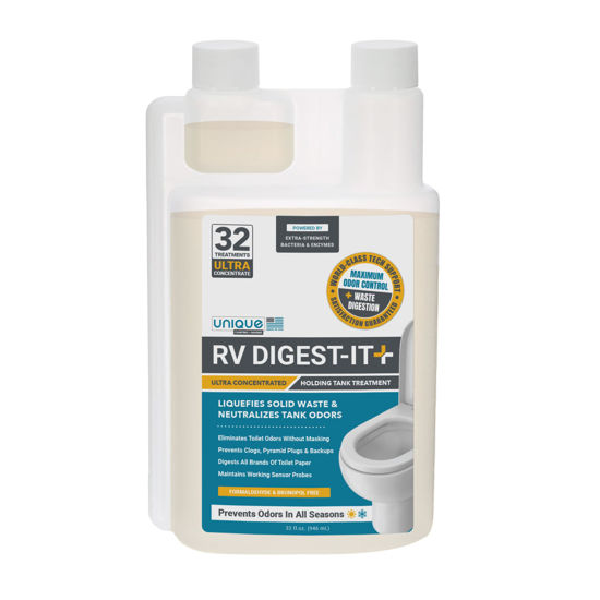Picture of Unique RV Digest-It+ Extra-Strength Ultra-Concentrate - 32 RV Toilet Treatments - Eliminates Smells and Liquifies Waste (32 oz)