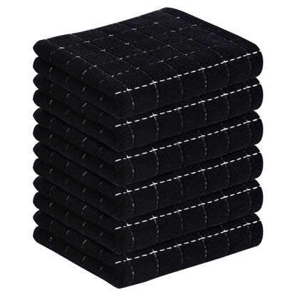 Picture of Homaxy 100% Cotton Terry Kitchen Towels(Black, 13 x 28 inches), Checkered Designed, Soft and Super Absorbent Dish Towels, 6 Pack