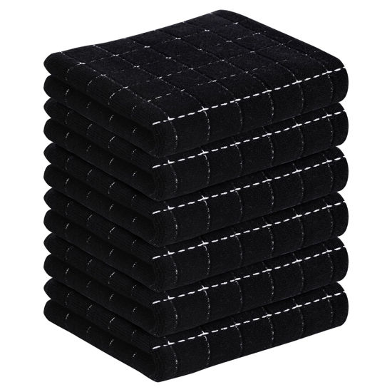 Picture of Homaxy 100% Cotton Terry Kitchen Towels(Black, 13 x 28 inches), Checkered Designed, Soft and Super Absorbent Dish Towels, 6 Pack