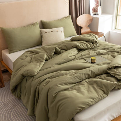 Picture of ROSGONIA Queen Comforter Set Olive Green, 3pcs Bedding Sets Queen (1 Boho Olive Comforter & 2 Pillowcases), All Season Lightweight Blanket Quilt