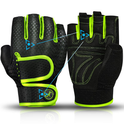 Picture of MOREOK Workout Gloves Padded Weight Lifting Gloves for Men/Women, [3MM Gel] Fingerless Grip Gym Gloves Fitness Gloves Green-XS