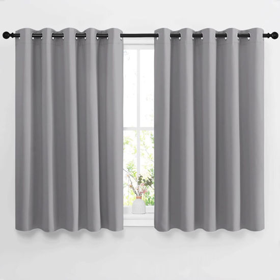 Picture of NICETOWN Bedroom Blackout Curtain & Drapes - Grommet Solid Window Treatment Thermal Insulated Noise Reducing for Bedroom/Home Office (2 Panels, W66 x L54, Silver Grey)