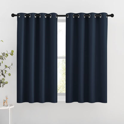 Picture of NICETOWN Blackout Curtains and Drapes for Kitchen - Thermal Insulated Solid Grommet Top Blackout Panels/Draperies for Kid's Room (Navy, 1 Pair, 46 x 54 Inch)