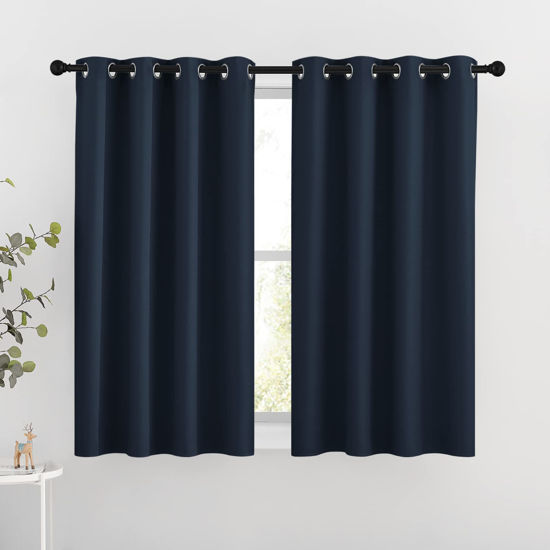 Picture of NICETOWN Blackout Curtains and Drapes for Kitchen - Thermal Insulated Solid Grommet Top Blackout Panels/Draperies for Kid's Room (Navy, 1 Pair, 46 x 54 Inch)