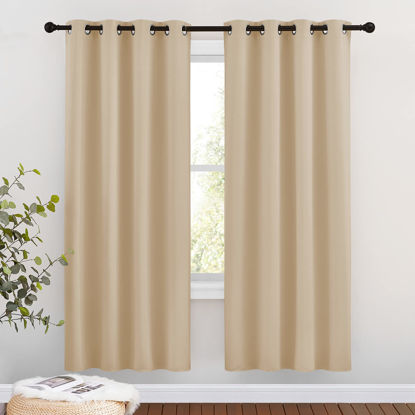 Picture of NICETOWN Blackout Draperies Curtains Panels - Window Treatment Thermal Insulated Solid Grommet Blackout Curtains/Panels/Drapes for Bedroom (Biscotti Beige, Set of 2, 46 by 72 Inch)