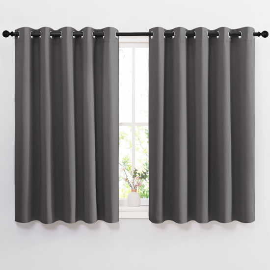 Picture of NICETOWN Bedroom Blackout Curtains Panels - Window Treatment Thermal Insulated Solid Grommet Blackout for Living Room (Set of 2, 66 by 54 Inch, Grey)