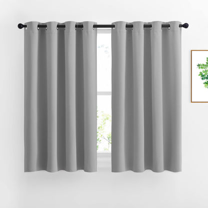 Picture of NICETOWN Bedroom Blackout Curtains Panels - Window Treatment Thermal Insulated Solid Grommet Vertical Drapes for Nursery (1 Pair, 52 by 54 Inch, Silver Grey)