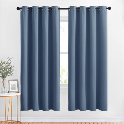 Picture of NICETOWN Room Darkening Curtains & Drapes - Window Treatment Thermal Insulated Solid Grommet Light Block Panels for Bedroom/Living Room, Stone Blue, Set of 2, 52 by 72 Inch