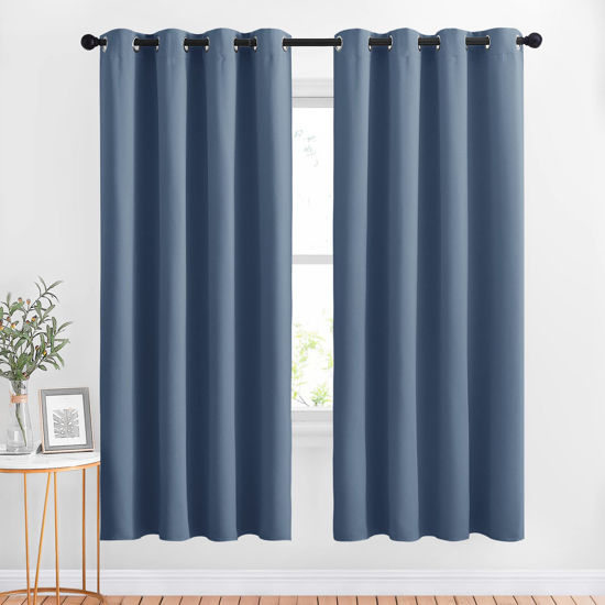 Picture of NICETOWN Room Darkening Curtains & Drapes - Window Treatment Thermal Insulated Solid Grommet Light Block Panels for Bedroom/Living Room, Stone Blue, Set of 2, 52 by 72 Inch