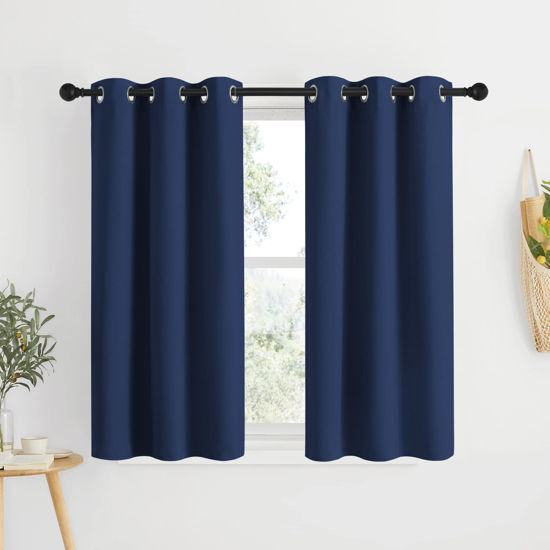 Picture of NICETOWN Blackout Curtains & Drapes for Kitchen - Thermal Insulated Solid Grommet Top Blackout Panels/Draperies for Bedroom/Living Room (Navy, 1 Pair, 34 x 50 Inch)