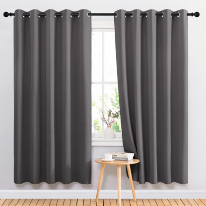 Picture of NICETOWN Blackout Curtains Panels for Bedroom - 3 Pass Microfiber Noise Reducing Thermal Insulated Solid Ring Top Blackout Window Drapes (2 Panels, 66 x 72 Inch, Gray)