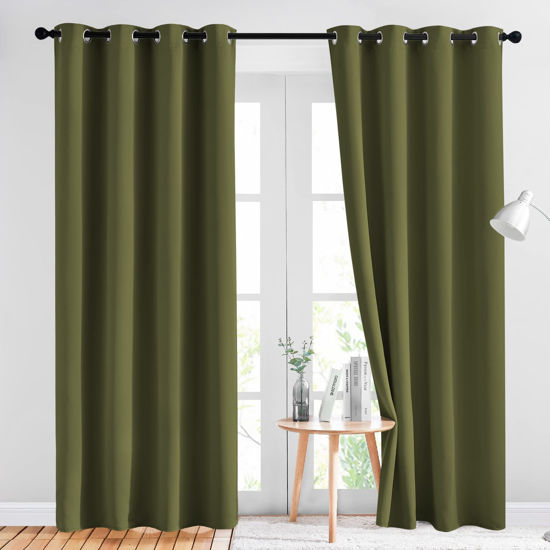 Picture of NICETOWN 84 inches Bedroom Curtains Panels - Functional Window Decorative Blackout Drapes for Bedroom, Thermal Insulated, Privacy Assured (Set of 2, 52 x 84 inches in Olive Green)