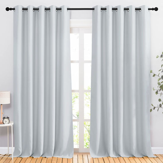 Picture of NICETOWN Room Darkening Curtains for Living Room - Easy Care Solid Thermal Insulated Grommet Curtains/Drapes for Bedroom (2 Panels, 66 by 90, Greyish White)