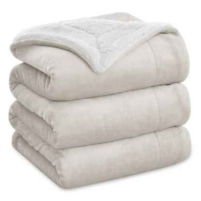 Picture of Bedsure Sherpa Fleece Blankets Queen Size for Bed - Thick and Warm, Soft Fuzzy Plush Queen Blanket for Winter, Linen, 90x90 Inches