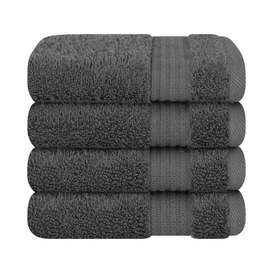 Picture of Cotton Paradise 100% Cotton Turkish Washcloths for Bathroom, 4 Piece Soft Absorbent Small Hand Face Towels Wash Rags for Body, Dark Gray Wash Cloths