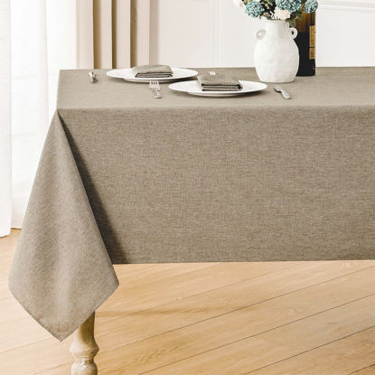 Picture of Veblandy Rectangle Tablecloth Linen Textured Waterproof & Stain Resistant Table Cloth Wrinkle Free Decorative Fabric Farmhouse Table Cover for Dining/Party/Buffet/Wedding, 60 x 84 Inch, Mocha
