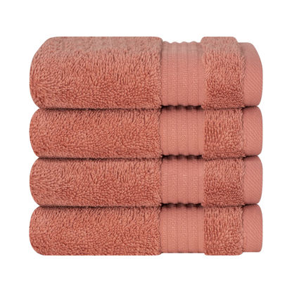 Picture of Cotton Paradise 100% Cotton Turkish Washcloths for Bathroom 4 Piece Soft Absorbent Small Hand Face Towels Fluffy Wash Rags for Body, Coral Wash Cloths