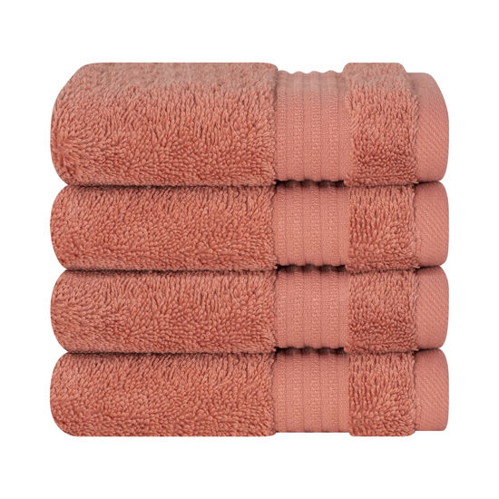 Picture of Cotton Paradise 100% Cotton Turkish Washcloths for Bathroom 4 Piece Soft Absorbent Small Hand Face Towels Fluffy Wash Rags for Body, Coral Wash Cloths