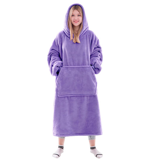 Picture of Waitu Wearable Blanket Sweatshirt Gifts for Women and Men, Super Warm and Cozy Blanket Hoodie, Thick Flannel Blanket with Sleeves and Giant Pocket - Purple