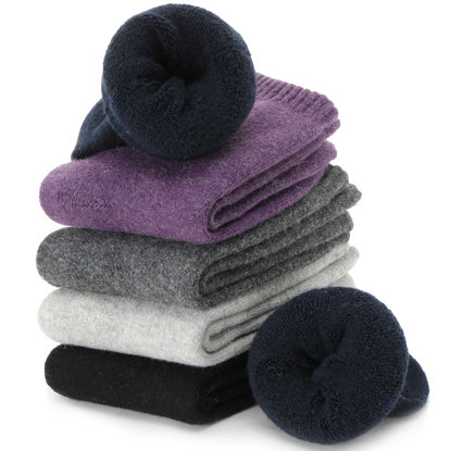 Picture of ProEtrade Merino Wool Socks Thermal Warm Winter Thick Hiking Boot Boot Cozy Crew Comfy for Womens Ladies Work Socks 5 Pack(Solid Color B)