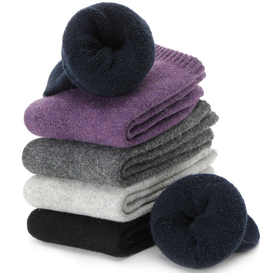 Picture of ProEtrade Merino Wool Socks Thermal Warm Winter Thick Hiking Boot Boot Cozy Crew Comfy for Womens Ladies Work Socks 5 Pack(Solid Color B)