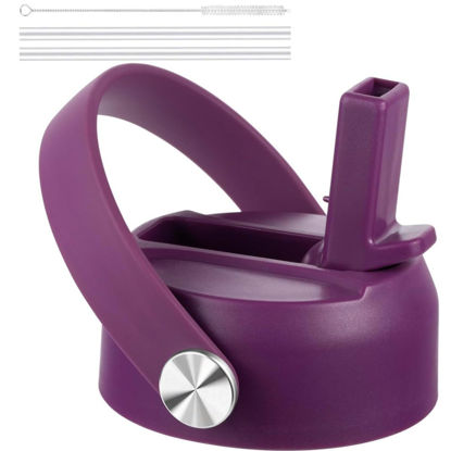 Picture of Straw Lid for Hydro Flask Wide Mouth Water Bottles, Top Lids with Straw Compatible with Hydro Flask 32 40 oz, Replacement Cap Wide Mouth Straws Flip Lid Flex Handle (Eggplant)