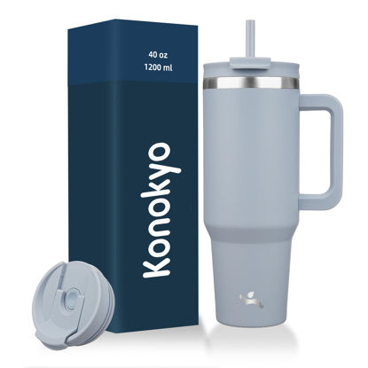 Picture of Konokyo 40 oz Tumbler with Handle and 2 Straws,2 in 1 Lid Insulated Water Bottle Stainless Steel Travel Coffee Mug,Lavender
