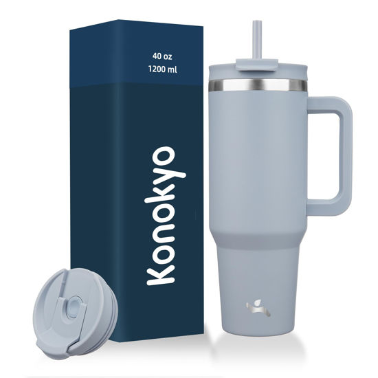 Picture of Konokyo 40 oz Tumbler with Handle and 2 Straws,2 in 1 Lid Insulated Water Bottle Stainless Steel Travel Coffee Mug,Lavender