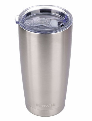 Picture of SUNWILL 20oz Tumbler with Lid, Stainless Steel Vacuum Insulated Double Wall Travel Tumbler, Durable Insulated Coffee Mug, Silver, Thermal Cup with Splash Proof Sliding Lid