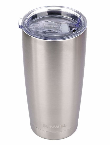 Picture of SUNWILL 20oz Tumbler with Lid, Stainless Steel Vacuum Insulated Double Wall Travel Tumbler, Durable Insulated Coffee Mug, Silver, Thermal Cup with Splash Proof Sliding Lid