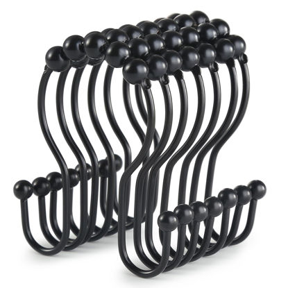 Picture of Goowin Shower Curtain Hooks, 12 Pcs Shower Curtain Rings, Stainless Steel Black Shower Curtain Hooks, Shower Curtain Rings Rust Proof, Smooth Sliding Anti-Drop Double Shower Rings for Curtain (Black)